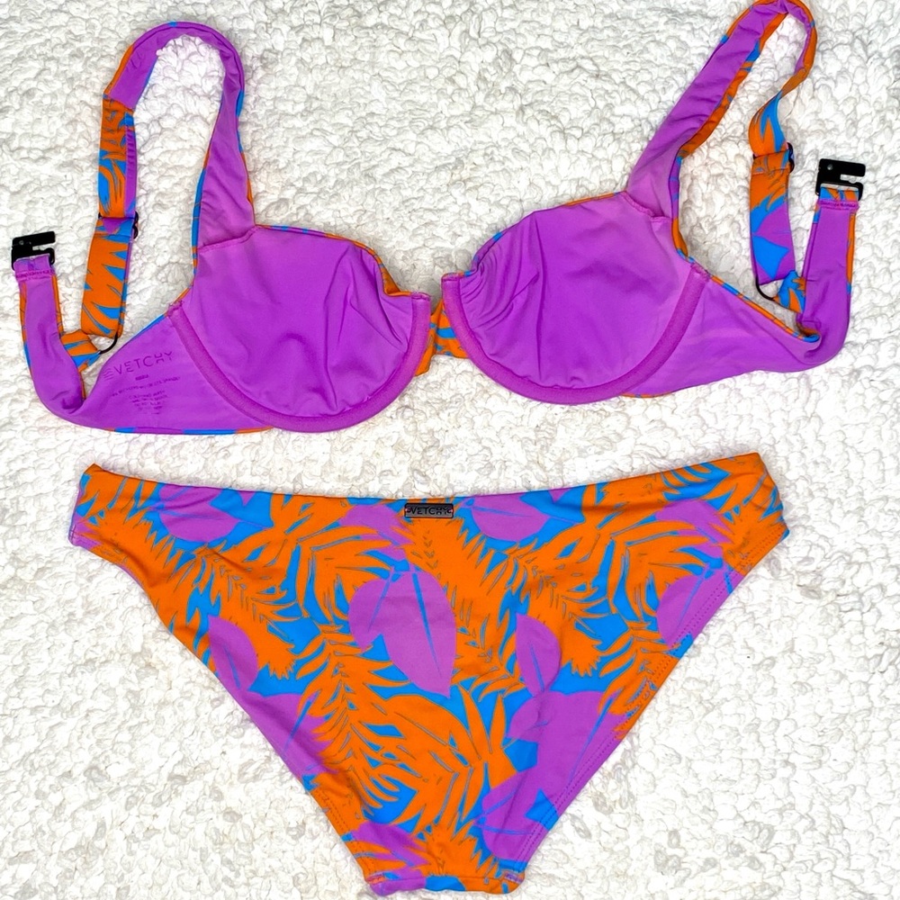 Vibrant Pink & Orange Tropical Underwire Bikini - Picture 6 of 7